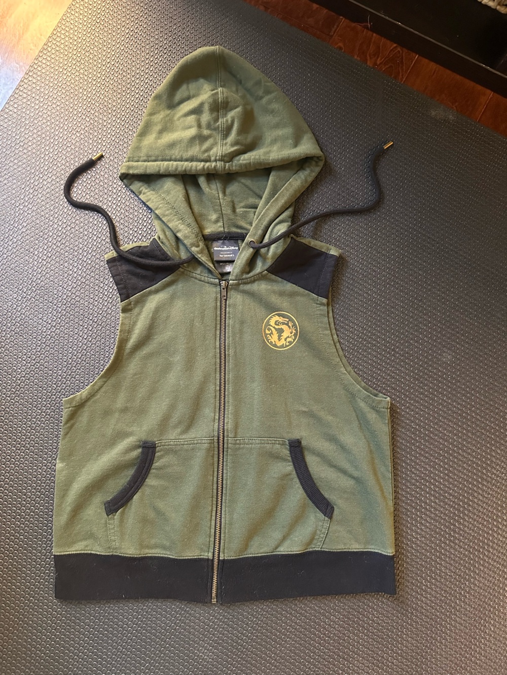 Destination Disney's Mulan Olive Green Zip-Up Hoodie Vest with Dragon Crest